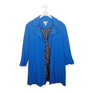 CARMEN MARC VALVO Coat Cobalt Blue Open Front Animal Print Interior - XL